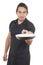 Handsome young male chef wearing black apron