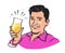 Handsome young man with a glass of champagne. Vector pop art retro comic style