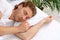 Handsome young man sleeping on pillow in morning