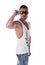 Handsome young man in white tanktop and sunglasses
