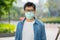 HandsomeMan wearing face mask protect filter against air pollution PM2.5 or wear N95 mask. protect pollution, anti smog and