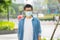 HandsomeMan wearing face mask protect filter against air pollution PM2.5 or wear N95 mask. protect pollution, anti smog and