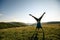 Handstand woman in a sunset mountain top