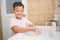 Handwashing, Little Asian kindergarten boy child washing hands in toilet , Hygiene Habits for Kids