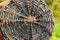 Handwoven wicker basket closeup as background