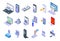 Handwriting identification icons set isometric vector. Access approve