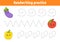 Handwriting pactice. Education developing worksheet. Activity page. Fruits and vegetables. Color game for children. Isolated