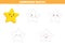 Handwriting practice for kids. Preschool worksheet. Smiling stars. Set of kawaii stars. Educational worksheet for kids