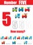 Handwriting practice. Learning mathematics and numbers. Number five. Educational children game, printable worksheet for kids
