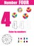 Handwriting practice. Learning mathematics and numbers. Number four. Educational children game, printable worksheet for kids