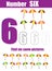 Handwriting practice. Learning mathematics and numbers. Number six. Educational children game, printable worksheet for kids