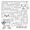 Handwriting practice sheet. Simple educational game or maze. Coloring Page Outline Of cartoon cat with soccer ball. Football.
