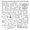 Handwriting practice sheet. Simple educational game or maze. Coloring Page Outline Of cartoon little bear cub with barrel of honey