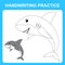 Handwriting practice. Trace the lines and color the shark. Educational kids game, coloring sheet, printable worksheet. Vector