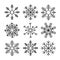 Handwriting snowflake collection isolated on white background. Flat snow icon, snow flakes silhouette. Snowflakes for christmas