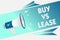 Handwriting text Buy Vs Lease. Concept meaning Own something versus borrow it Advantages Disadvantages Megaphone loudspeaker speec