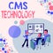 Handwriting text Cms Technology. Business overview programs that are used to create and manage digital content