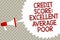 Handwriting text Credit Score Excellent Average Poor. Concept meaning Level of creditworthness Rating Report Megaphone loudspeaker