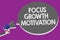 Handwriting text Focus Growth Motivation. Concept meaning doing something with accuracy increase productivity Man holding megaphon