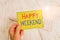 Handwriting text Happy Weekend. Concept meaning wishing someone to have a blissful weekend or holiday man holding colorful