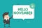 Handwriting text Hello November. Concept meaning Welcome the eleventh month of the year Month before December