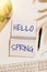 Handwriting text Hello Spring. Concept meaning Welcoming the season after the winter Blossoming of flowers Notebook With New Ideas