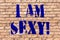 Handwriting text I Am Sexy. Concept meaning Feeling of attraction Awareness of beauty Brick Wall art like Graffiti