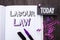 Handwriting text Labour Law. Concept meaning Employment Rules Worker Rights Obligations Legislation Union written on Notebook Book