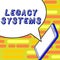 Handwriting text Legacy Systems. Business overview old method technology computer system or application program