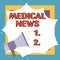 Handwriting text Medical News. Concept meaning report or noteworthy information on medical breakthrough