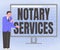 Handwriting text Notary Services. Word Written on services rendered by a state commissioned notary public Businessman