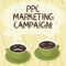 Handwriting text Ppc Marketing Campaign. Concept meaning pay a fee each time one of their ads is clicked Sets of Cup