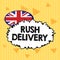 Handwriting text Rush Delivery. Concept meaning Urgency in transporting goods to customer Urgent need