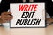 Handwriting text Self Publish. Concept meaning Published work independently and at own expense Indie Author Open notebook page