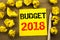 Handwriting text showing Budget 2018. Business concept for Household budgeting accounting planning written on sticky note paper on