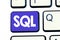 Handwriting text Sql. Concept meaning A standard computer language for relational database management