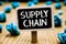 Handwriting text Supply Chain. Concept meaning System of organization and processes from supplier to consumer Blackboard crumpled