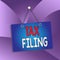 Handwriting text Tax Filing. Concept meaning Submitting documens filed with tax payer financial information Colored memo