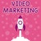 Handwriting text Video Marketing. Concept meaning Video Marketing Illustration Of Rocket Ship Launching Fast Straight Up