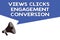 Handwriting text Views Clicks Engagement Conversion. Concept meaning Social media platform optimization