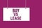 Handwriting text writing Buy Vs Lease. Concept meaning Own something versus borrow it Advantages Disadvantages Hanging board messa