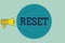 Handwriting text writing Reset. Concept meaning cause device return to its factory mode Set again zero start point
