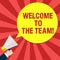 Handwriting text writing Welcome To The Team. Concept meaning Greeting making part of a work group new showing Hu