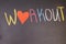 Handwriting workout text with colorful chalk