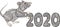 Handwritten doodle number 2020 hand drawn zentangle rat symbol year 2020