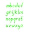 Handwritten green highlighter alphabet. Handwritten letters. Vector.