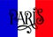 Handwritten inscription Paris on colors of the national flag of France. Hand drawn lettering. Calligraphic element for