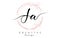 Handwritten JA J A letter logo with sparkling circles with pink glitter