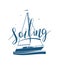 Handwritten lettering of sailing on yacht silhouette.