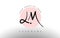 Handwritten Letters LM l m Logo with rounded lettering and pink circle background design